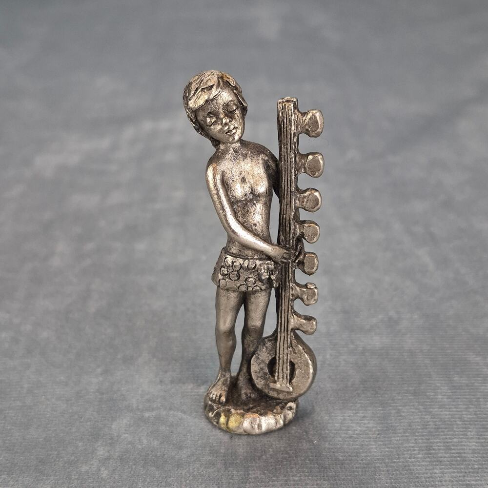 Pewter Boy Playing Sith Instrument Vintage 1940's Figurine